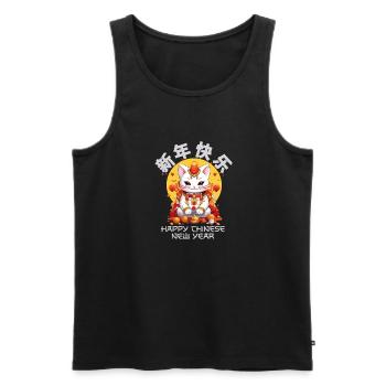 Joyeux Nouvel An Chinois 2024 Chat Porte-bonheur Matching - Débardeur bio Premium Homme - noir - Devant - AI Model Male 178 light (178cm)