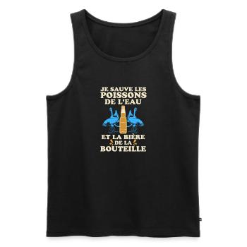 Sauver le poisson et la bière humour pêche - Débardeur bio Premium Homme - noir - Devant - Michal (187cm)