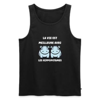 amour petit hippopotame - Débardeur bio Premium Homme - noir - Devant - Michal (187cm)