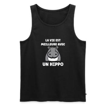 amour petit hippopotame - Débardeur bio Premium Homme - noir - Devant - Michal (187cm)