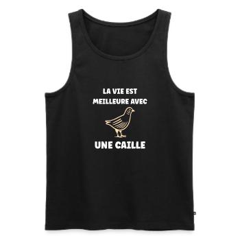 Humour Cailles oiseaux Petite caille - Débardeur bio Premium Homme - noir - Devant - Michal (187cm)