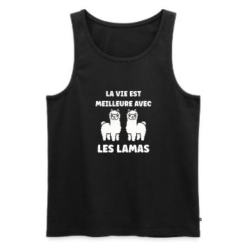 Humour mignon petit lama - Débardeur bio Premium Homme - noir - Devant - Michal (187cm)