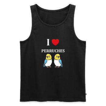 Oiseaux perruches humour petite perruche - Débardeur bio Premium Homme - noir - Devant - AI Model Male 178 light (178cm)