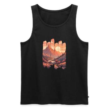 paysage naturel coucher de soleil montagnes - Débardeur bio Premium Homme - noir - Devant - Michal (187cm)