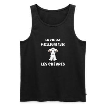 Citation humour petite chèvre - Débardeur bio Premium Homme - noir - Devant - Michal (187cm)