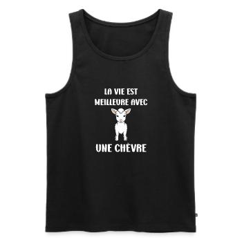 Citation humour petite chèvre - Débardeur bio Premium Homme - noir - Devant - Michal (187cm)
