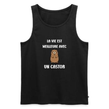 Humour petit castor - Débardeur bio Premium Homme - noir - Devant - Michal (187cm)