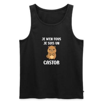 Humour petit castor - Débardeur bio Premium Homme - noir - Devant - Michal (187cm)