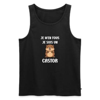 Humour petit castor - Débardeur bio Premium Homme - noir - Devant - Michal (187cm)