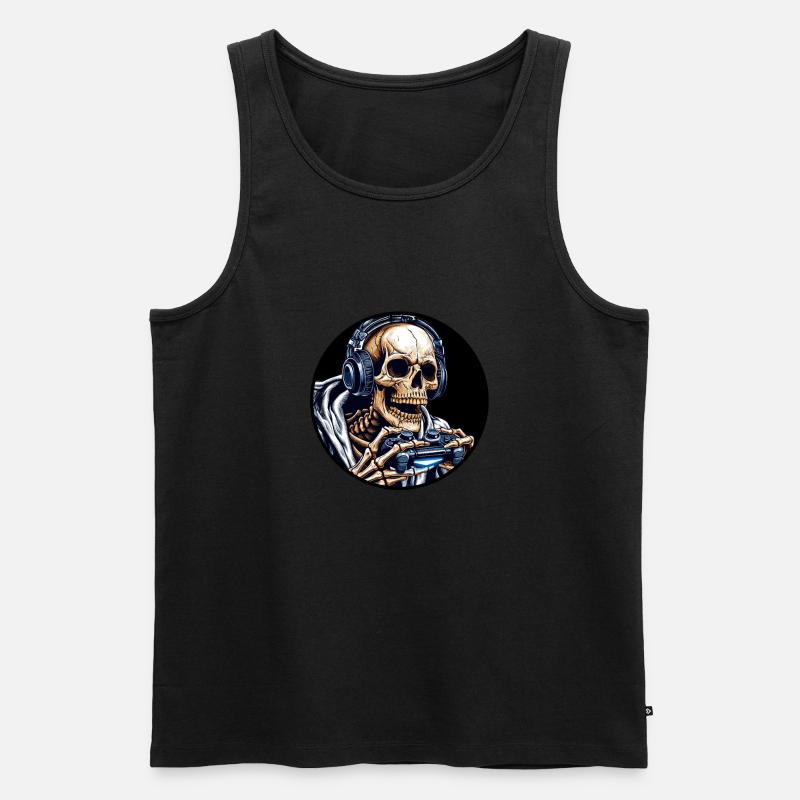 Skelett mit Gamecontroller und Kopfhörern - Männer Premium Bio Tank Top - Schwarz