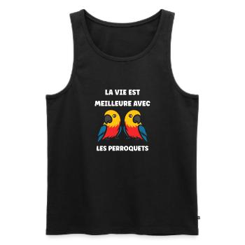 Humour petit perroquet - Débardeur bio Premium Homme - noir - Devant - Michal (187cm)