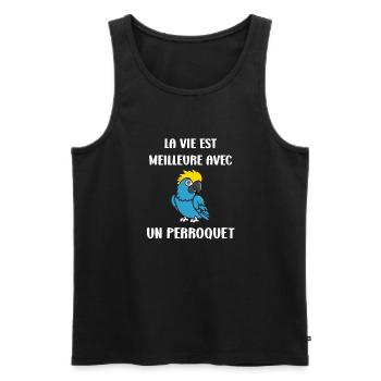 Humour petit perroquet - Débardeur bio Premium Homme - noir - Devant - Michal (187cm)