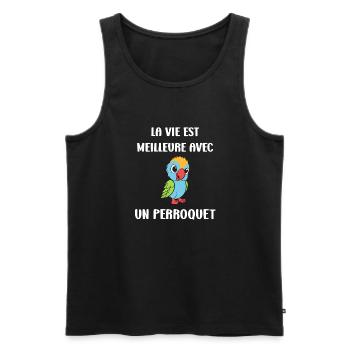 Humour petit perroquet - Débardeur bio Premium Homme - noir - Devant - Michal (187cm)