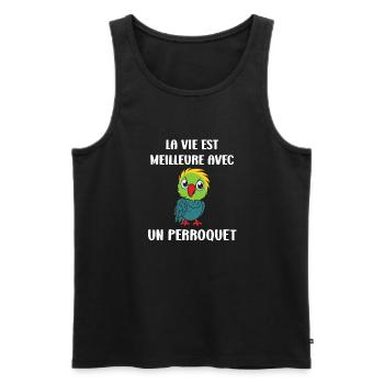Humour petit perroquet - Débardeur bio Premium Homme - noir - Devant - Michal (187cm)