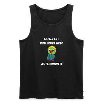 Humour petit perroquet - Débardeur bio Premium Homme - noir - Devant - Michal (187cm)
