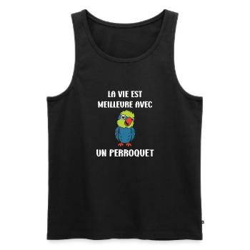 Humour petit perroquet - Débardeur bio Premium Homme - noir - Devant - Michal (187cm)