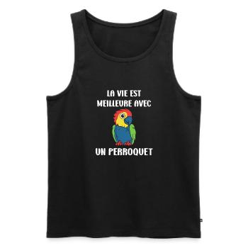 Humour petit perroquet - Débardeur bio Premium Homme - noir - Devant - Michal (187cm)