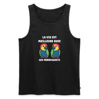 Humour petit perroquet - Débardeur bio Premium Homme - noir - Devant - Michal (187cm)