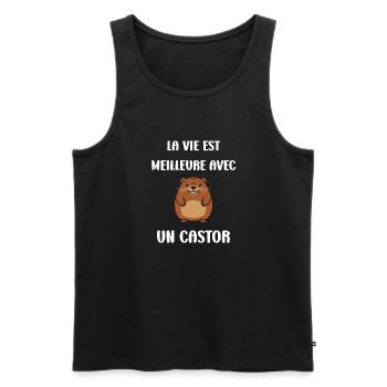 Humour petit castor - Débardeur bio Premium Homme - noir - Devant - Michal (187cm)