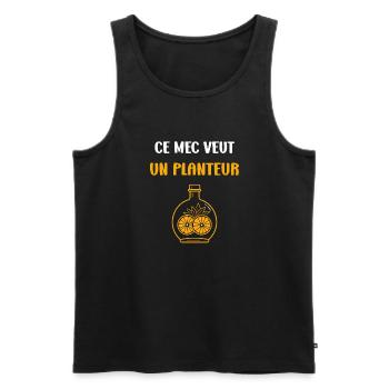 Humour punch planteur - Débardeur bio Premium Homme - noir - Devant - Michal (187cm)