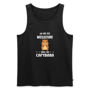 Humour Capybara - Débardeur bio Premium Homme - noir - Devant - Michal (187cm)