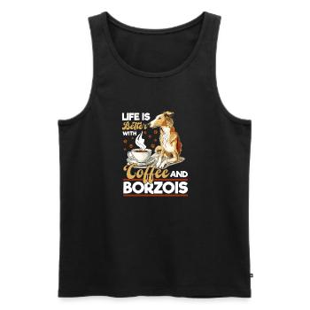 Dog Breed Life is Better with Coffee and Borzois - Männer Premium Bio Tank Top - Schwarz - Vorne - Michal (187cm)