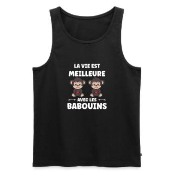 Humour petit singe babouin - Débardeur bio Premium Homme - noir - Devant - Michal (187cm)