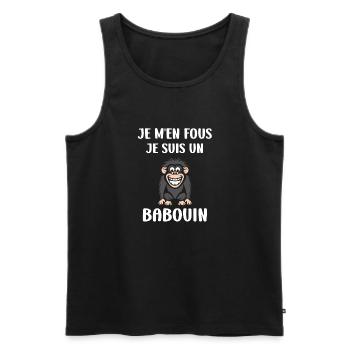 Humour petit singe babouin - Débardeur bio Premium Homme - noir - Devant - Michal (187cm)
