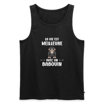 Humour petit singe babouin - Débardeur bio Premium Homme - noir - Devant - Michal (187cm)