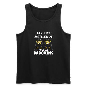Humour petit singe babouin - Débardeur bio Premium Homme - noir - Devant - Michal (187cm)
