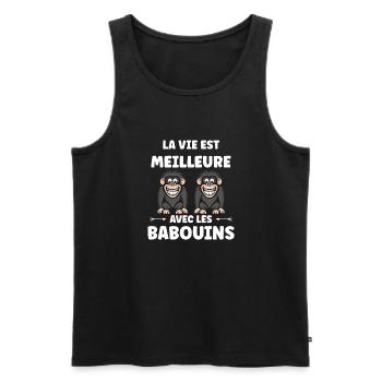 Humour petit singe babouin - Débardeur bio Premium Homme - noir - Devant - Michal (187cm)
