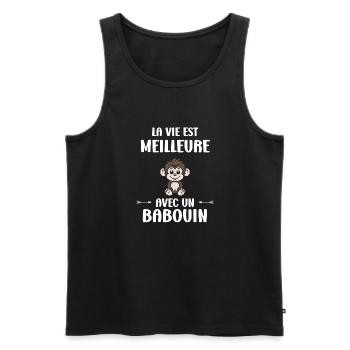 Humour petit singe babouin - Débardeur bio Premium Homme - noir - Devant - Michal (187cm)