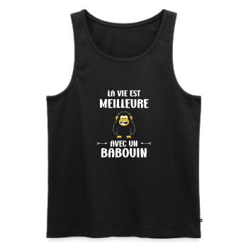 Humour petit singe babouin - Débardeur bio Premium Homme - noir - Devant - Michal (187cm)