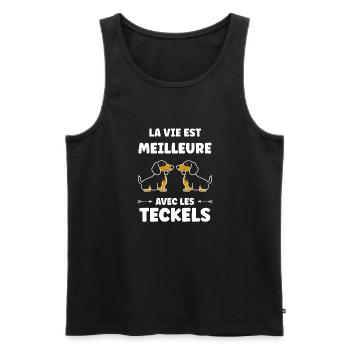 Humour chien teckel - Débardeur bio Premium Homme - noir - Devant - Michal (187cm)