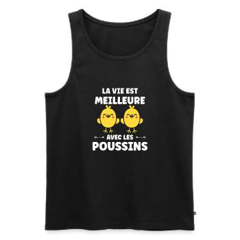 Humour petit poussin - Débardeur bio Premium Homme - noir - Devant - AI Model Male 178 light (178cm)