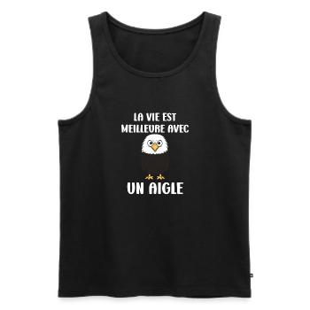 Citation humour Oiseau aigle - Débardeur bio Premium Homme - noir - Devant - AI Model Male 178 light (178cm)