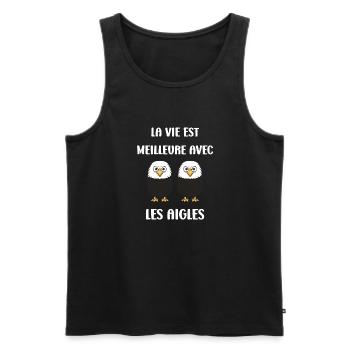 Citation humour Oiseau aigle - Débardeur bio Premium Homme - noir - Devant - Michal (187cm)