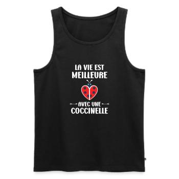Citation Humour Petite coccinelle - Débardeur bio Premium Homme - noir - Devant - Michal (187cm)