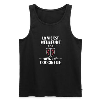 Citation Humour Petite coccinelle - Débardeur bio Premium Homme - noir - Devant - Michal (187cm)