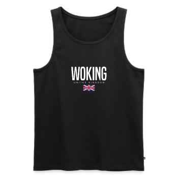 Woking, England, United Kingdom - Men's Premium Organic Tank Top - black - Front - AI Model Male 178 light (178cm)