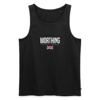 Worthing, England, United Kingdom - Men's Premium Organic Tank Top - black - Front - AI Model Male 178 light (178cm)