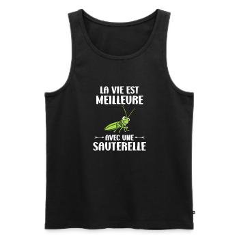 Insecte humour Sauterelle - Débardeur bio Premium Homme - noir - Devant - AI Model Male 178 light (178cm)