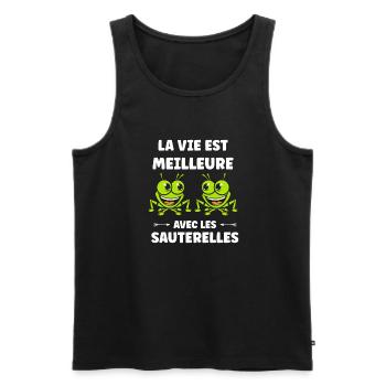 Insecte humour Sauterelle - Débardeur bio Premium Homme - noir - Devant - AI Model Male 178 light (178cm)