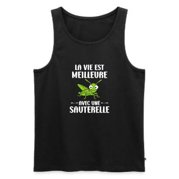 Insecte humour Sauterelle - Débardeur bio Premium Homme - noir - Devant - AI Model Male 178 light (178cm)