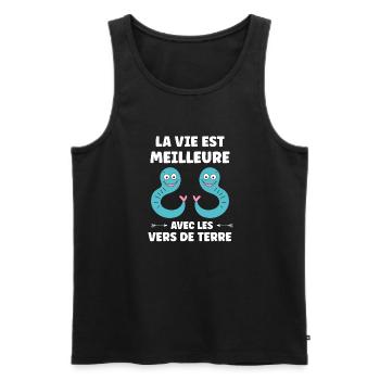 Humour ver de terre - Débardeur bio Premium Homme - noir - Devant - Michal (187cm)