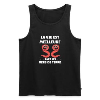 Humour ver de terre - Débardeur bio Premium Homme - noir - Devant - Michal (187cm)