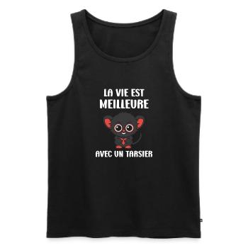 Humour tarsier - Débardeur bio Premium Homme - noir - Devant - Michal (187cm)