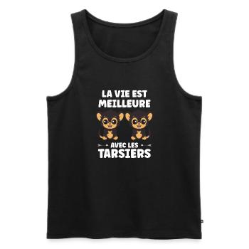 Humour tarsier - Débardeur bio Premium Homme - noir - Devant - Michal (187cm)