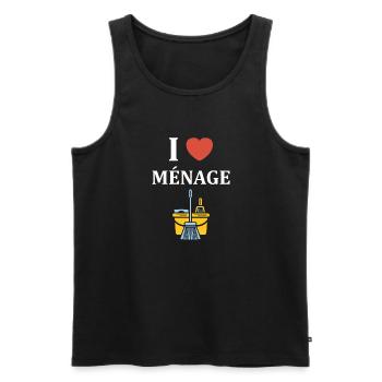 Humour faire le ménage - Débardeur bio Premium Homme - noir - Devant - AI Model Male 178 light (178cm)