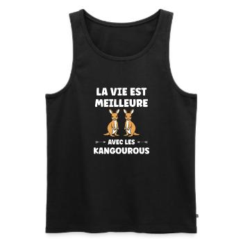 Humour petit kangourou - Débardeur bio Premium Homme - noir - Devant - Michal (187cm)